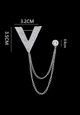 Men Stone Studded Stud Lapel Pin Chain Tassel Brooch