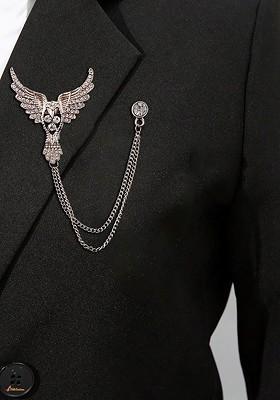 Men Silver Plated Stone Studded Lapel Pin Chain Tassel Brooch