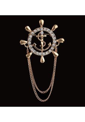Men Stones Studded Rudder Tassel Brooch With Chain