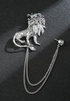 Men Crystal Studded Chain Tassel Brooch Lapel Pin