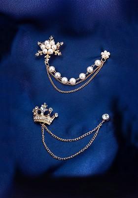 Men Set Of 2 Gold Plated Stainless Steel Formal Lapel Pin Broochs