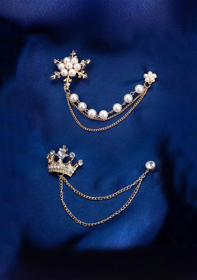 Men Set Of 2 Gold Plated Stainless Steel Formal Lapel Pin Broochs