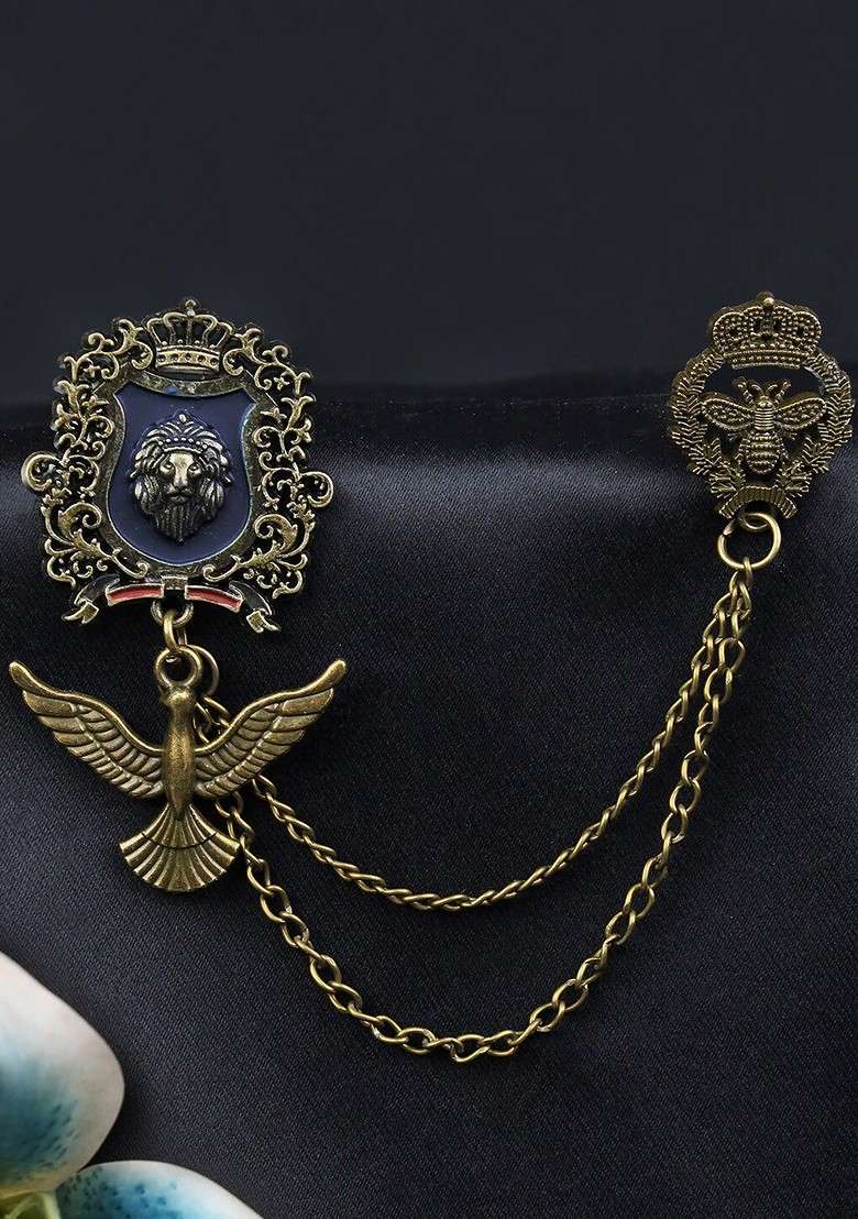Men Azure Pride Eagle Crest Statement Brooch - Indya