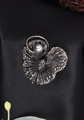 Men Stone Studded Pearl Beaded Statement Brooch