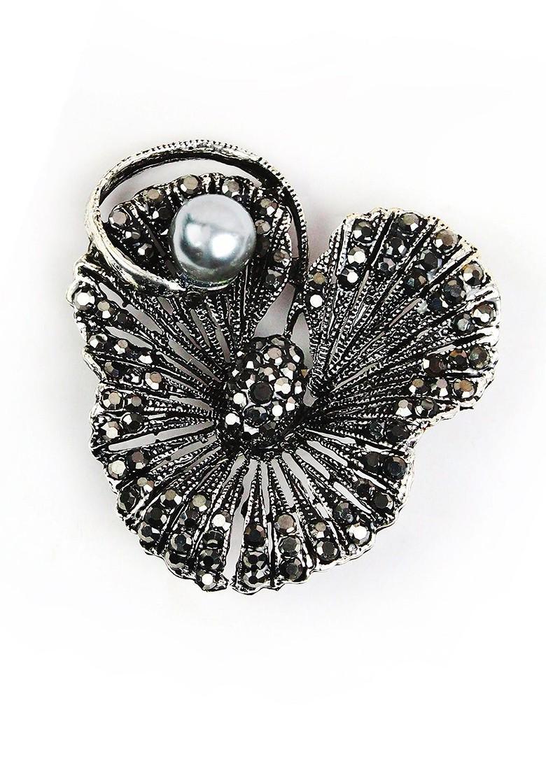 Men Stone Studded Pearl Beaded Statement Brooch