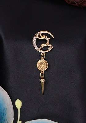 Men Deer Circle Stone Studded Statement Brooch - Indya