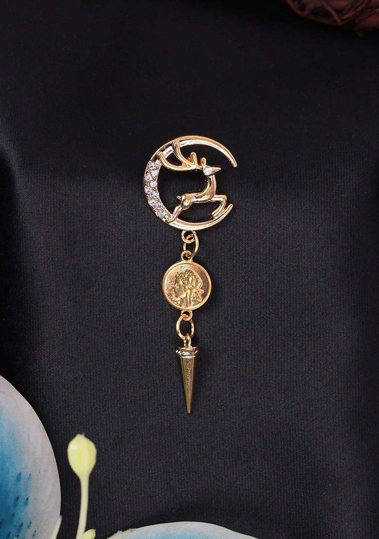 Men Deer Circle Stone Studded Statement Brooch - Indya