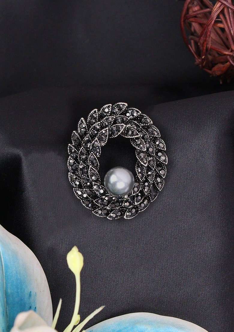 Elegance Men Stone Studded Beaded Statement Brooch - Indya
