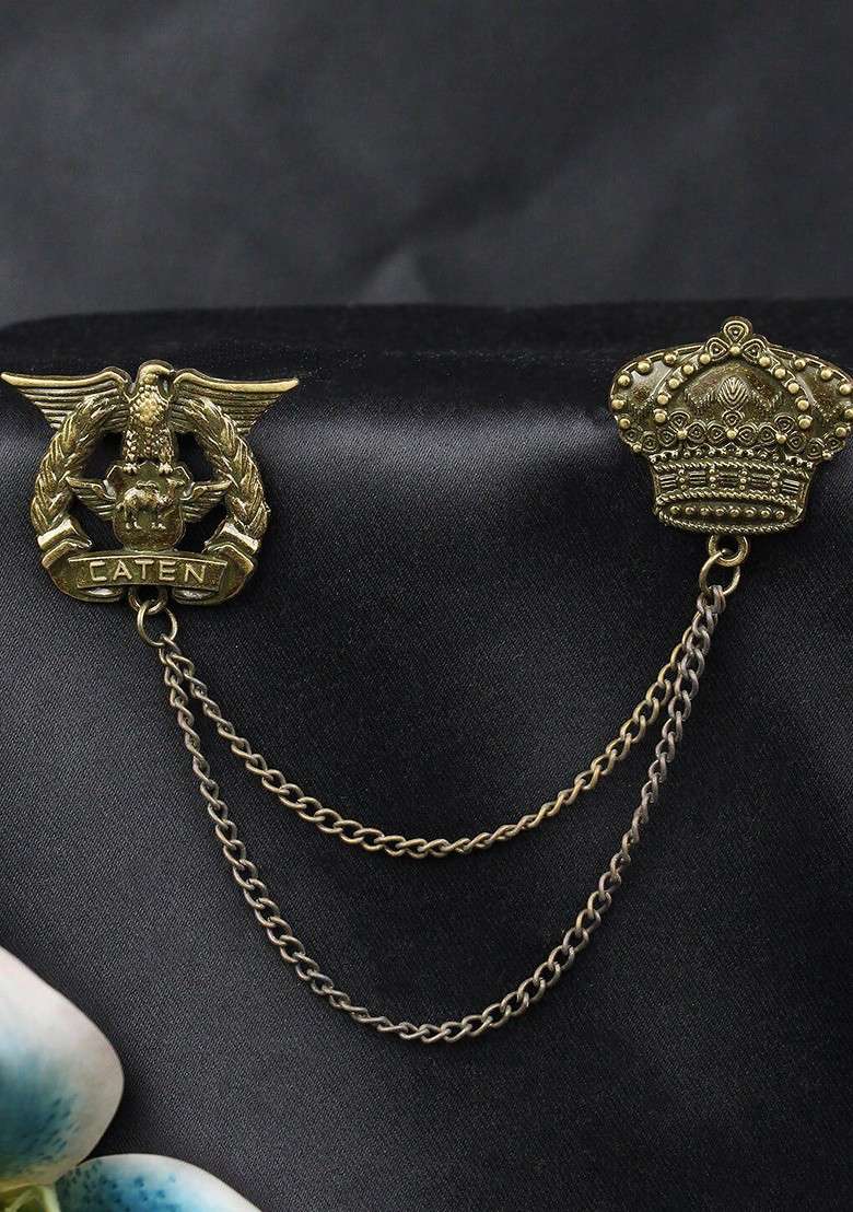 Men Royal Linkage Crown Caten Statement Brooch - Indya