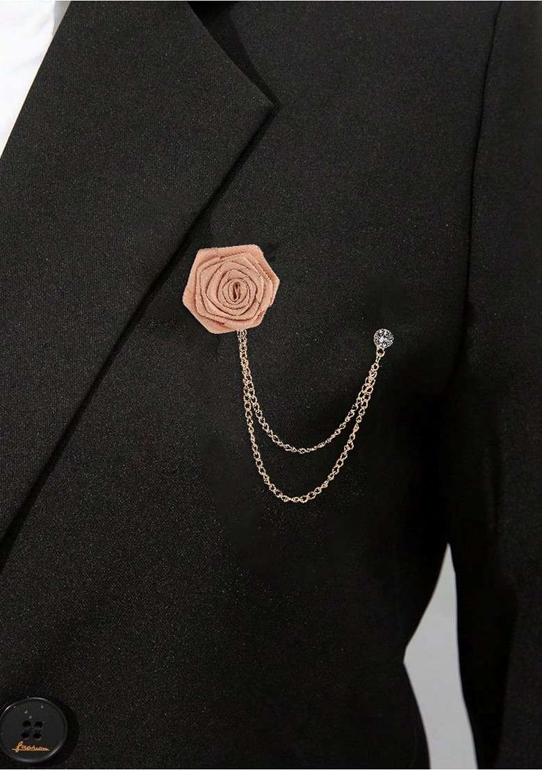 Unisex Floral Brooch With Chain - Indya