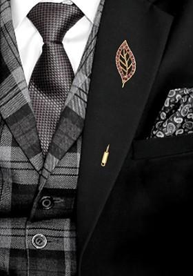 Men Stones Studded Beaded Leaf Shaped Brooch