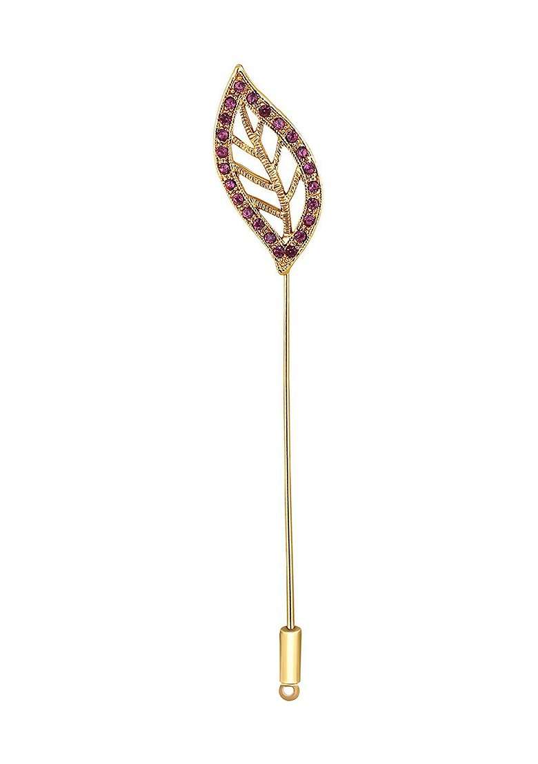 Men Stones Studded Beaded Leaf Shaped Brooch - Indya