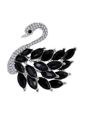 Men Stone Studded Swan Shaped Brooch