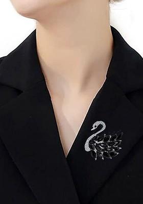 Men Stone Studded Swan Shaped Brooch