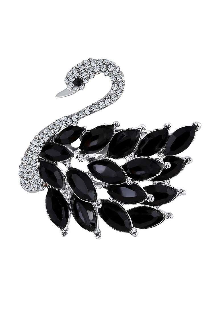 Men Stone Studded Swan Shaped Brooch - Indya