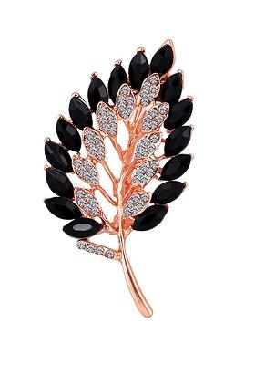 Men Stone Studded Leaf Shape Brooch