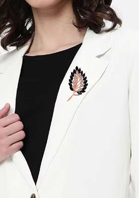 Men Stone Studded Leaf Shape Brooch - Indya