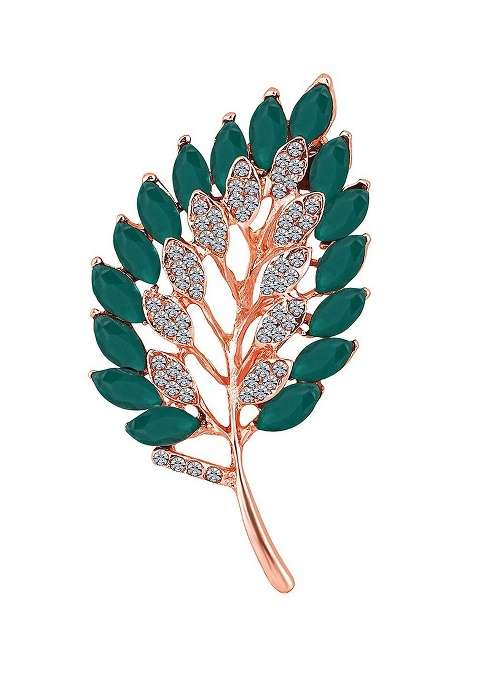 Men Stone Studded Leaf Shape Brooch