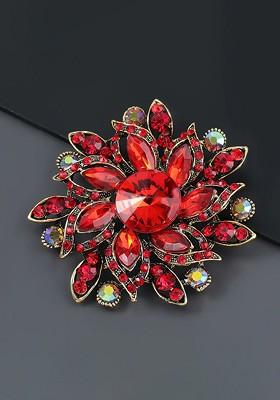 Women Crystal Rhinestone Studded Floral Pin Brooch