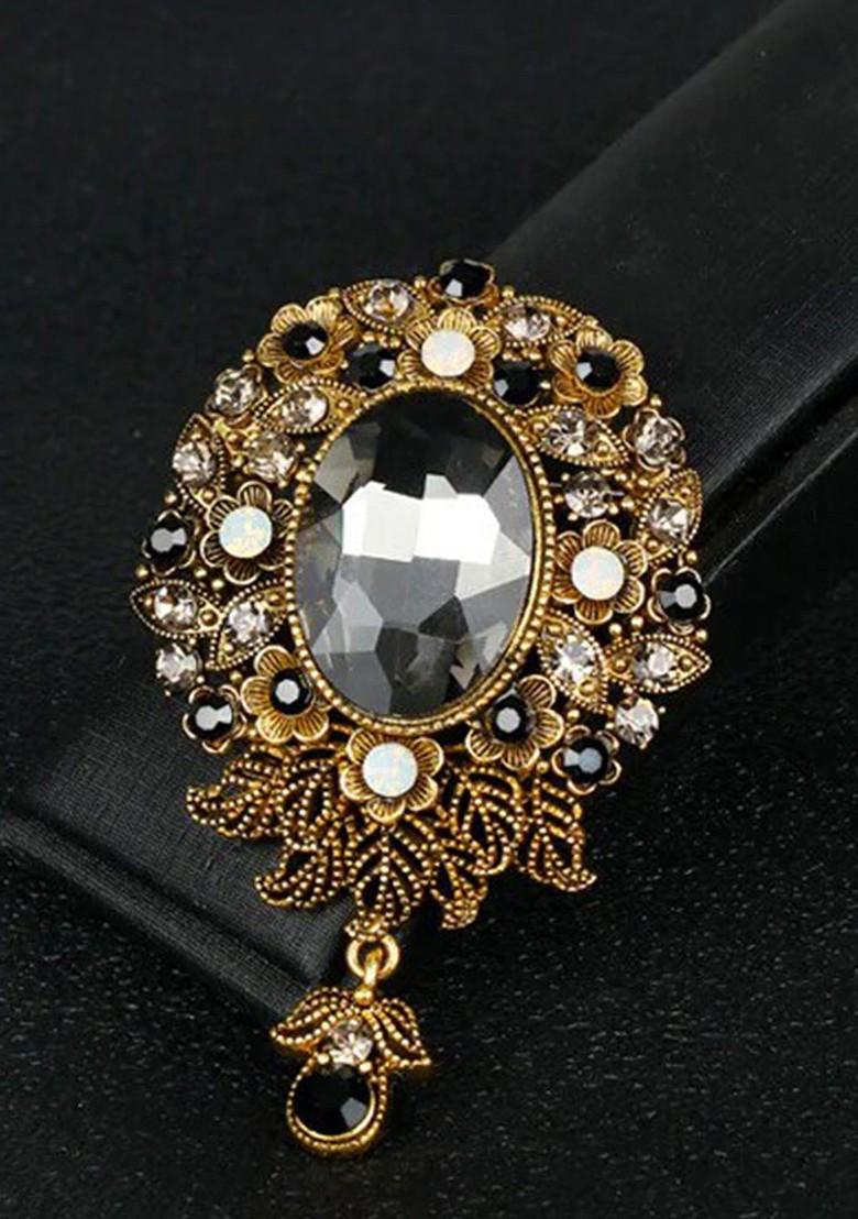 Women Crystal Rhinestone Studded Pendant Style Pin Brooch