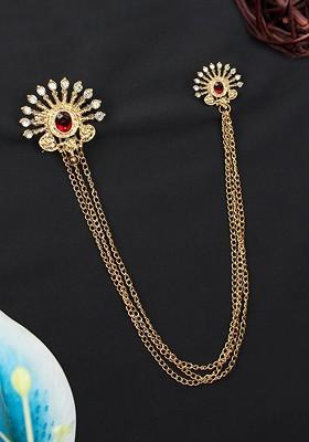 Men Artificial Stones Studded Ethnic Brooch