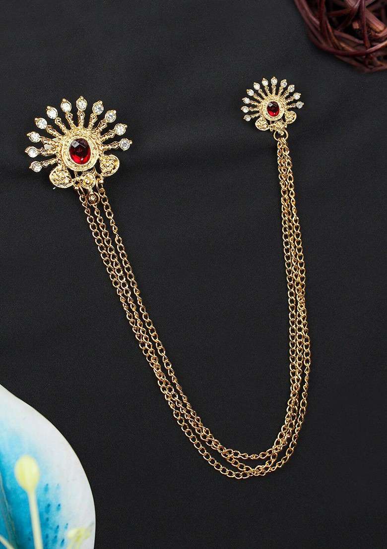 Men Artificial Stones Studded Ethnic Brooch - Indya