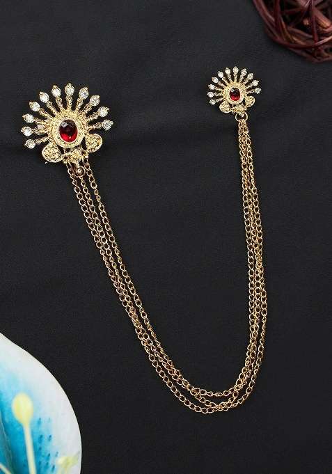 Men Artificial Stones Studded Ethnic Brooch