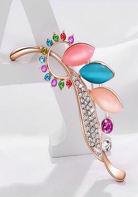 Stones Studded Floral Charm Brooch