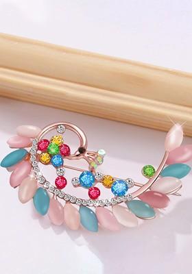 Artificial Stone Studded Peacock Tail Shape Statement Brooch