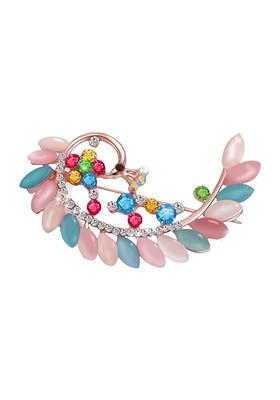 Artificial Stone Studded Peacock Tail Shape Statement Brooch
