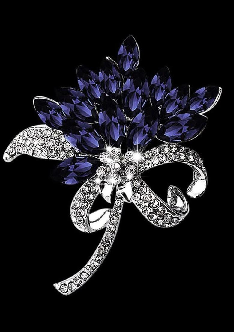 Stones Studded Floral Charm Brooch