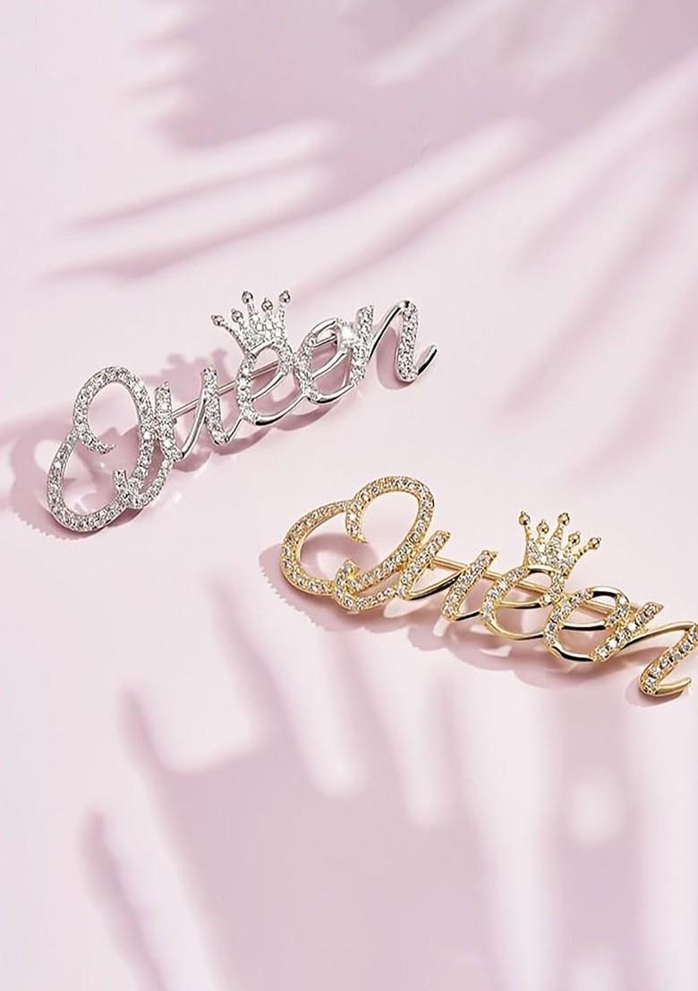 Silver Crystals Studded Brooch