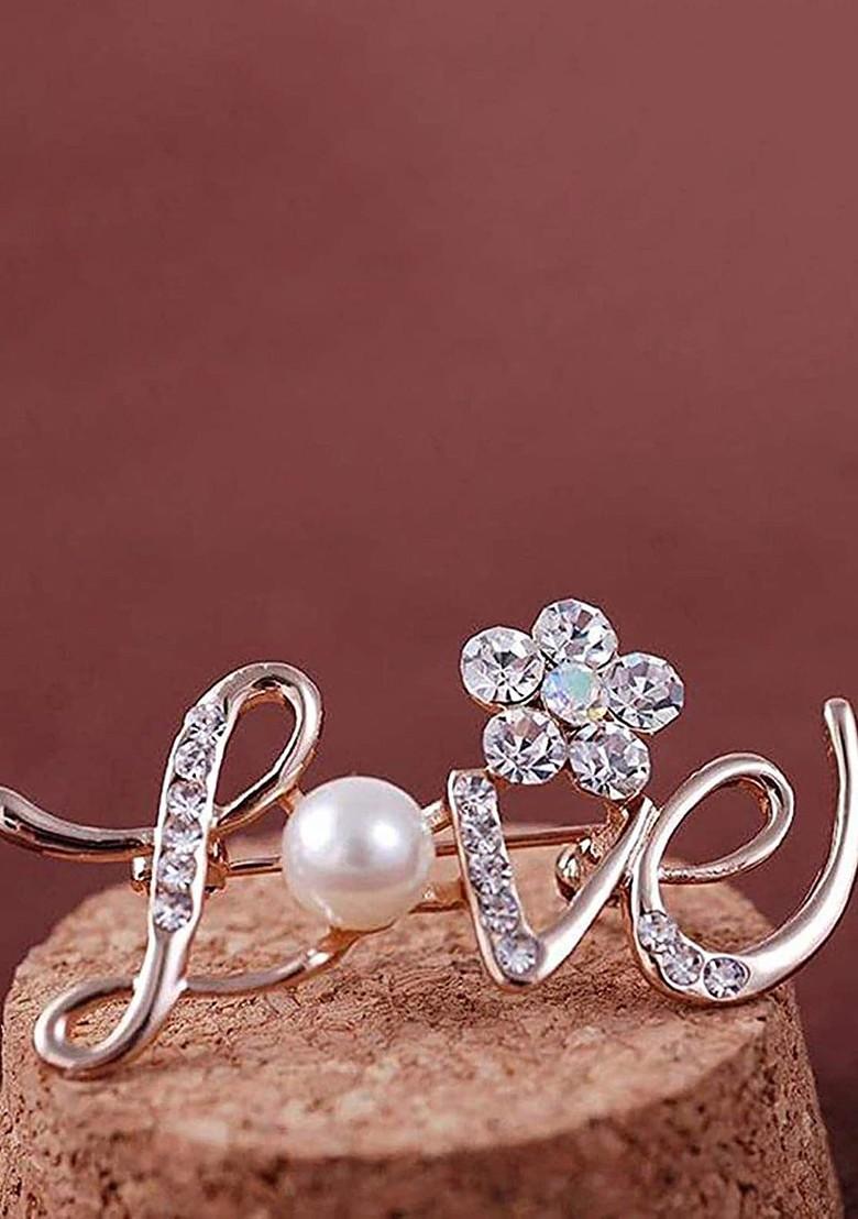 Crystal Rhinestone Studded Love Charm Brooch