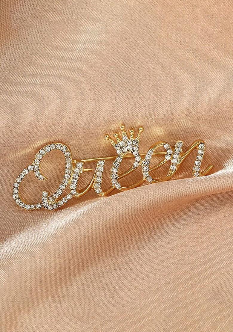 Crystal Rhinestone Studded Queen Charm Brooch