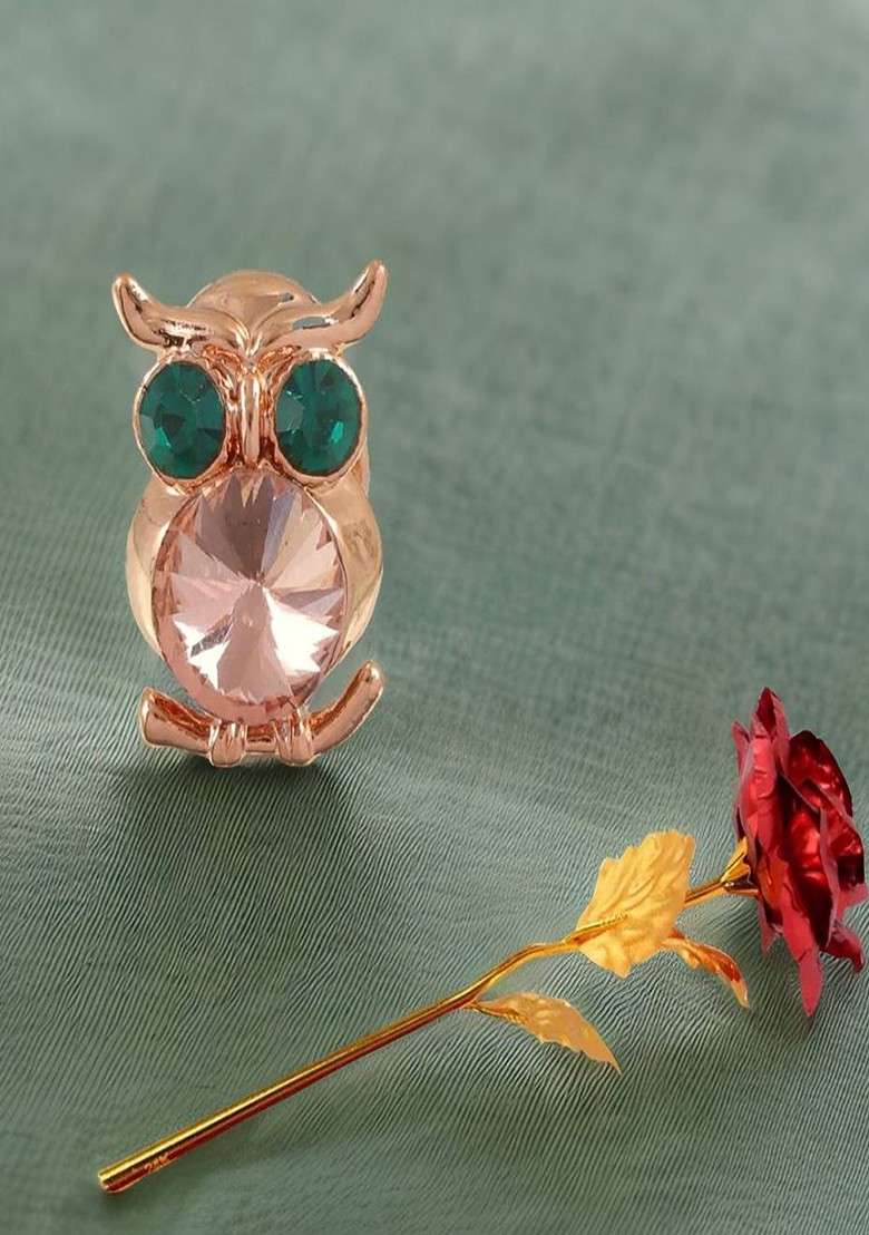 Stone Studded Brooch Artificial Rose - Indya