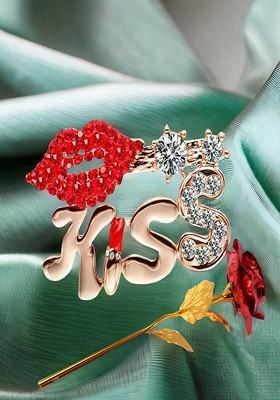 Stones Studded Brooch Comes With Artificial Rose