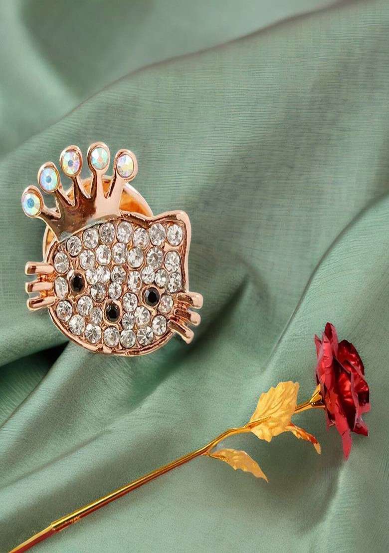 Set Of 2 Hello Kitty Charm Brooch With Artificial Rose - Indya