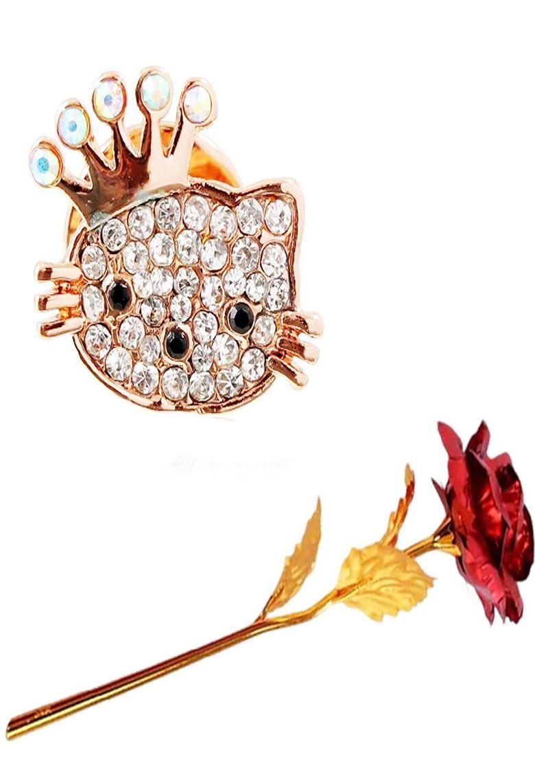 Set Of 2 Hello Kitty Charm Brooch With Artificial Rose