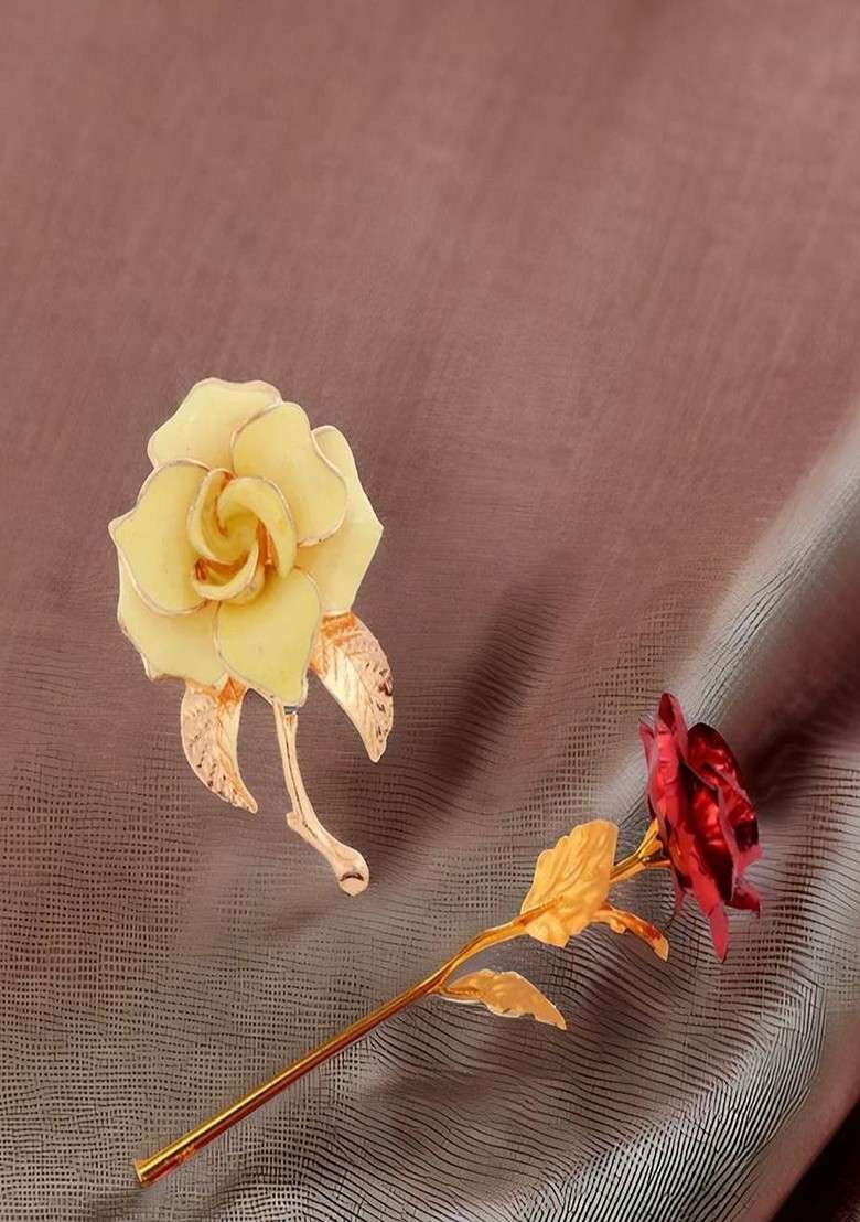 Flower Brooch With Artificial Rose - Indya