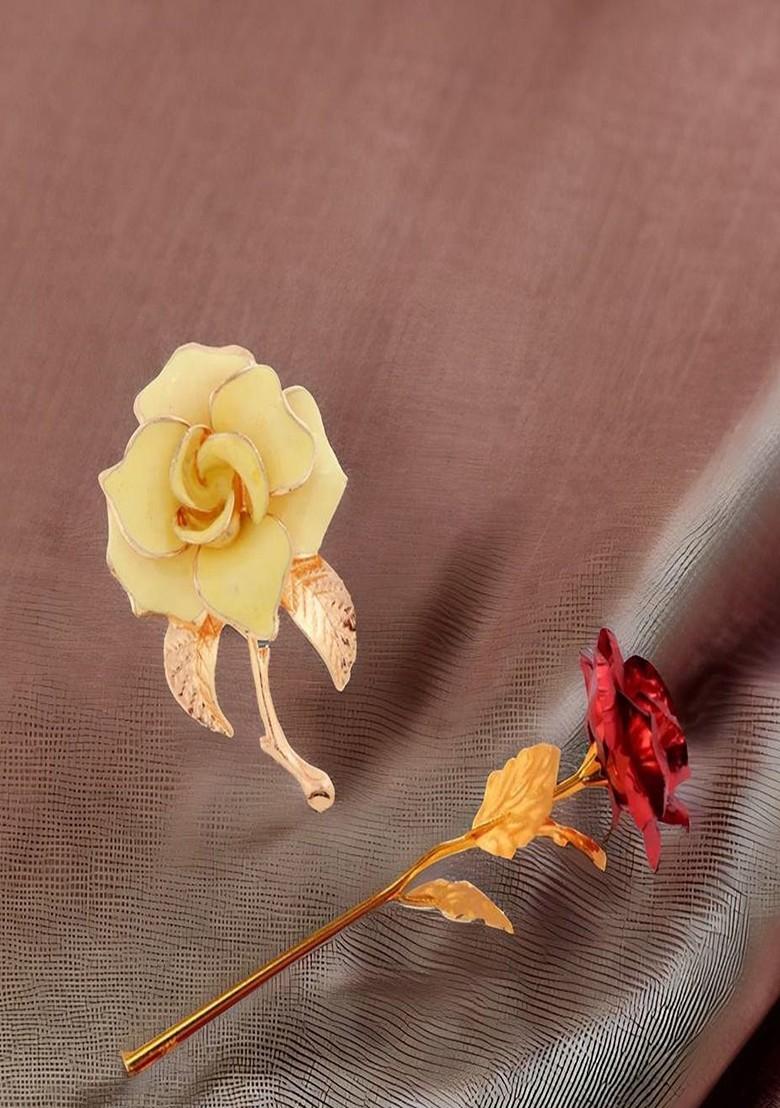 Flower Brooch With Artificial Rose