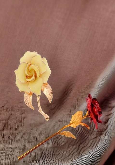 Flower Brooch With Artificial Rose