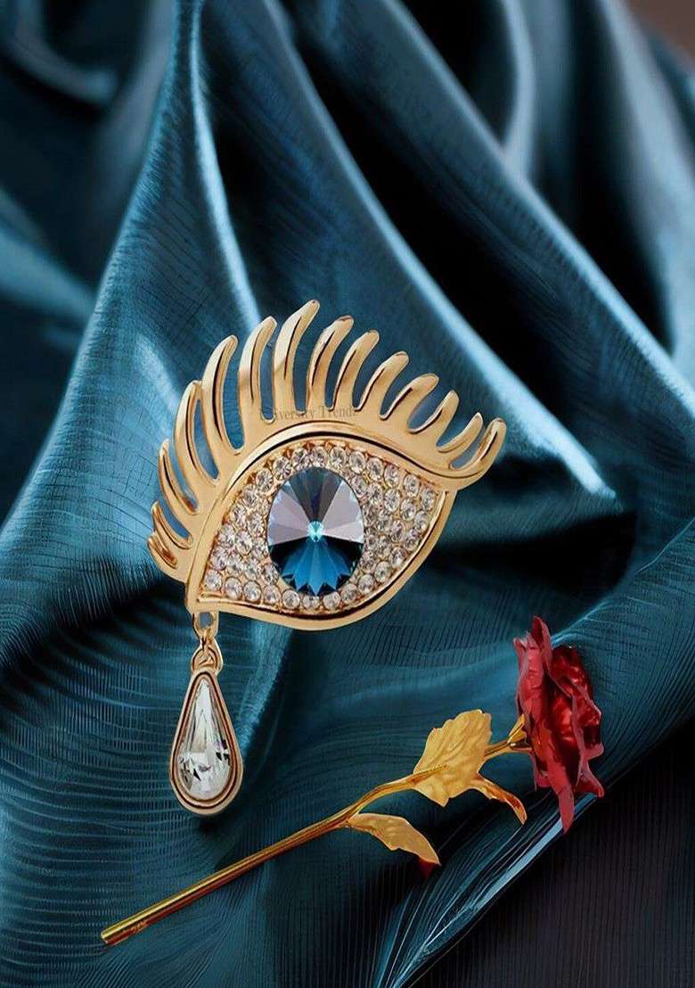 Stone Studded Brooch Artificial Rose - Indya