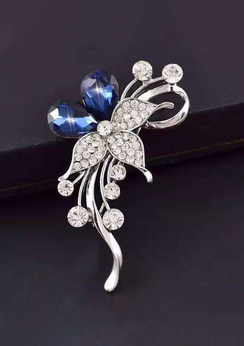 Stone Studded Flower Shape Statement Brooch - Indya