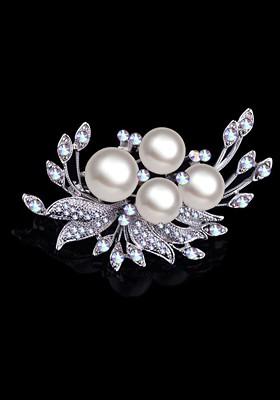 Crystal Rhinestone Studded Flower Charm Brooch