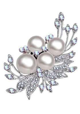 Crystal Rhinestone Studded Flower Charm Brooch - Indya