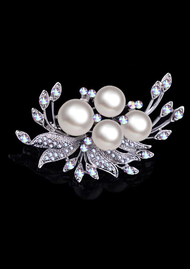 Crystal Rhinestone Studded Flower Charm Brooch