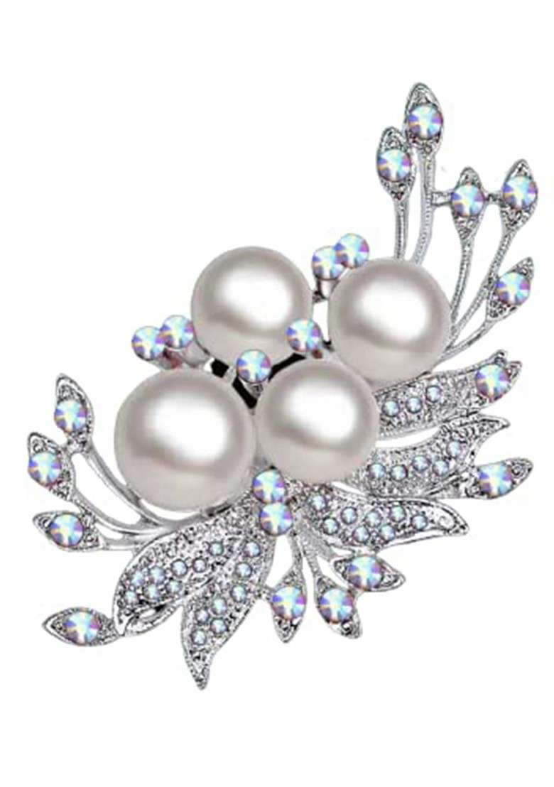 Crystal Rhinestone Studded Flower Charm Brooch - Indya