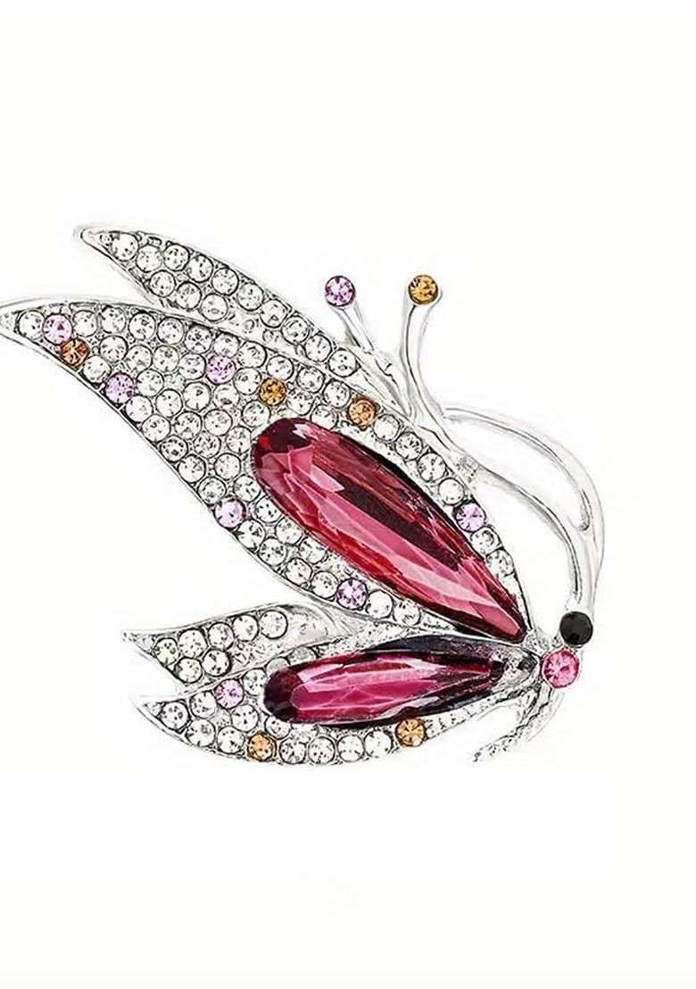 Stones Studded Half Butterfly Charm Brooch - Indya