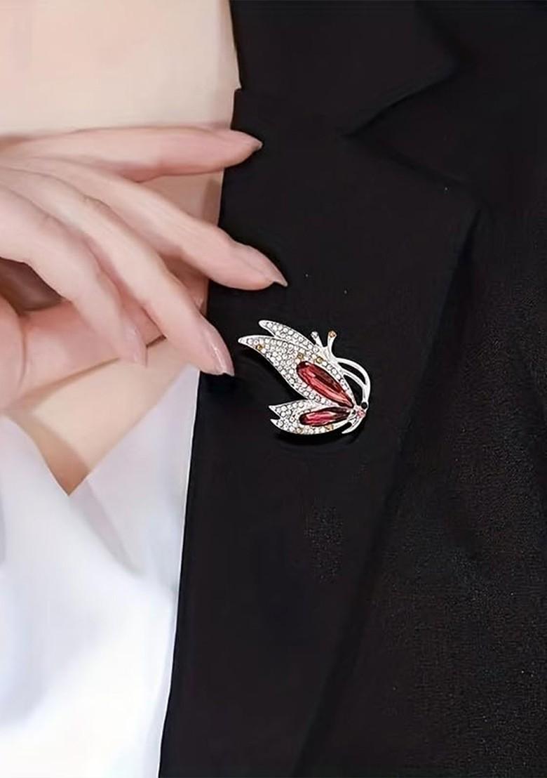 Stones Studded Half Butterfly Charm Brooch