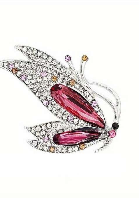 Stones Studded Half Butterfly Charm Brooch
